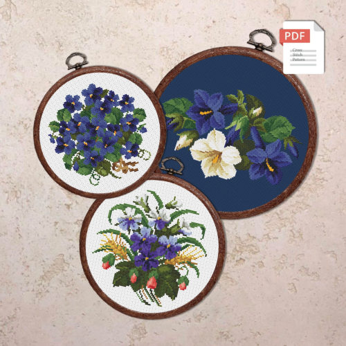 Set of 3 Vintage Bouquets Cross Stitch Pattern #fl.099