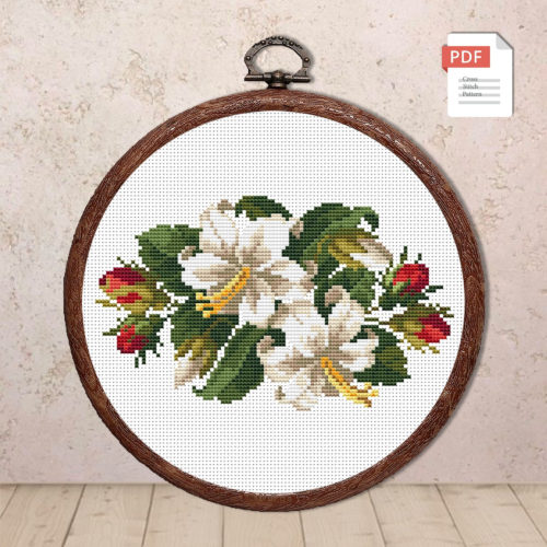 Vintage Lilies and Roses Cross Stitch Pattern #fl.104
