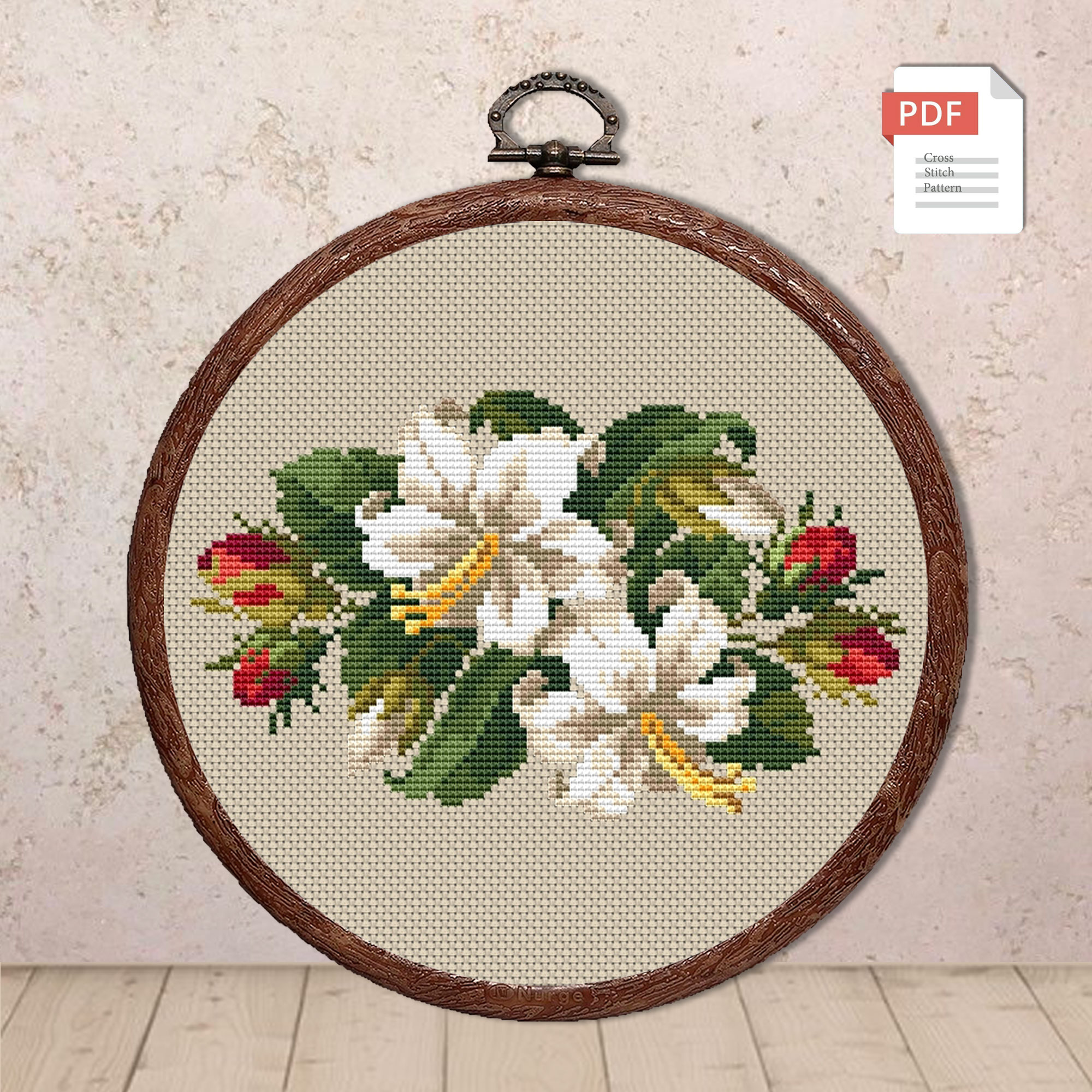 Vintage Lilies and Roses Cross Stitch Pattern #fl.104 - Image 2