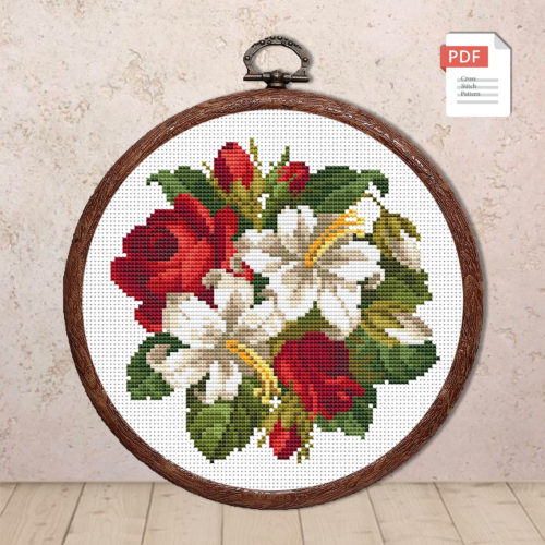 Vintage Lilies and Roses Cross Stitch Pattern #fl.105