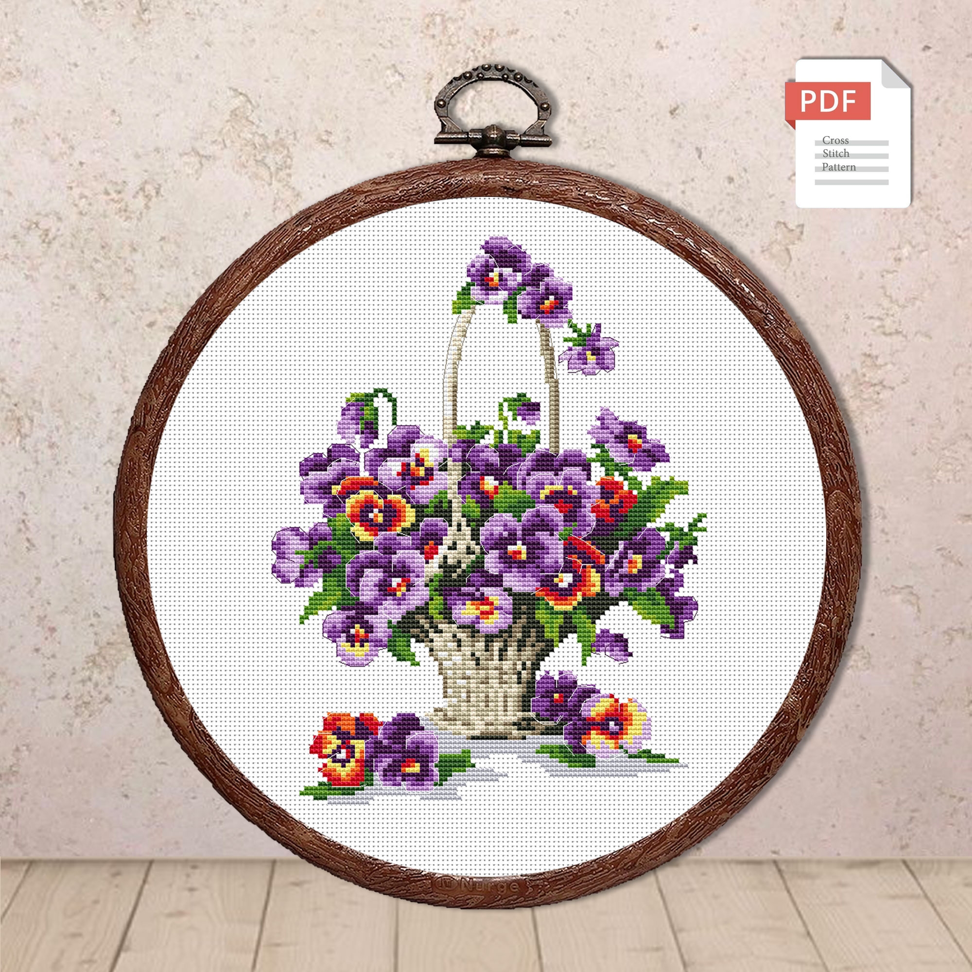 Pansies In A Basket Cross Stitch Pattern #fl.109