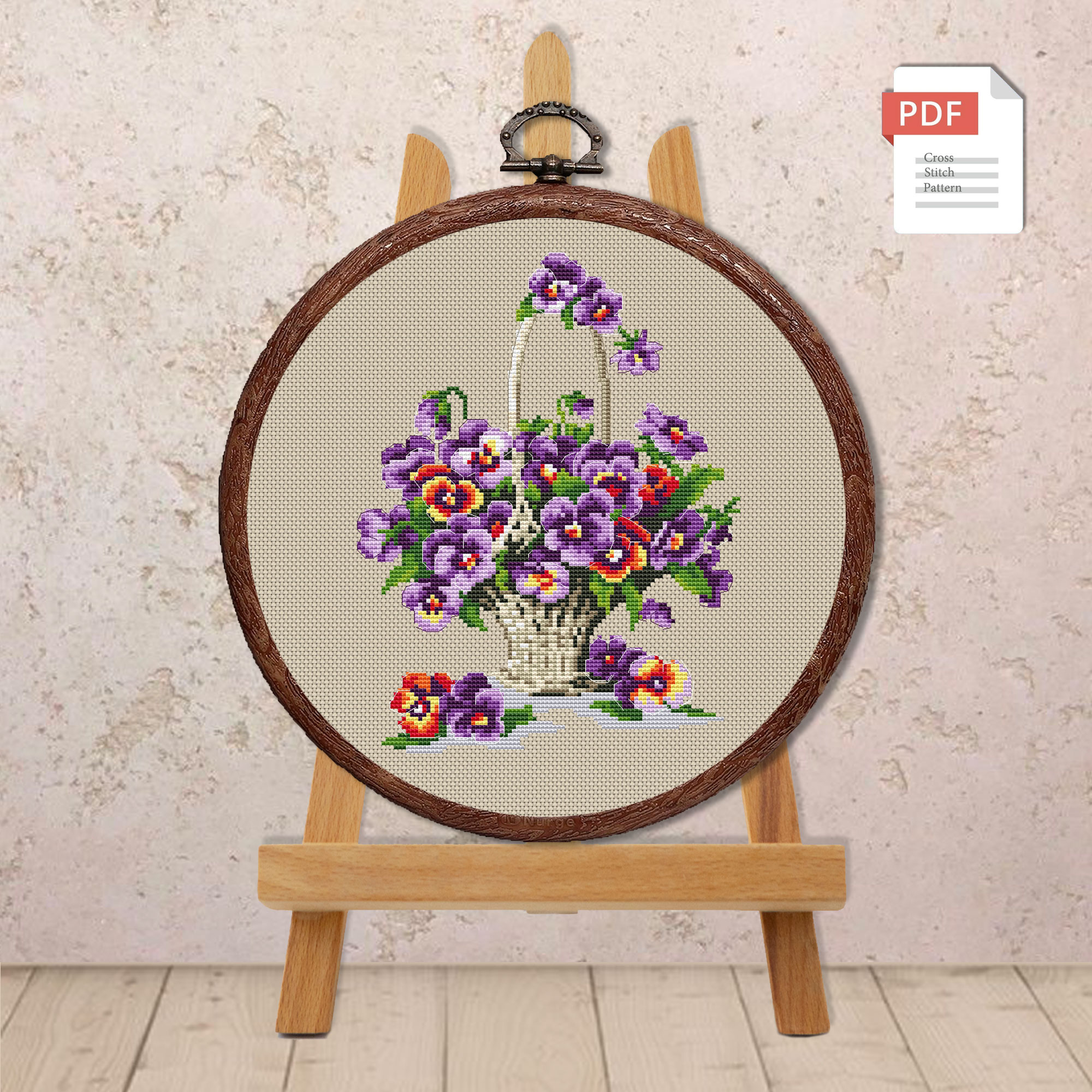 Pansies In A Basket Cross Stitch Pattern #fl.109 - Image 2