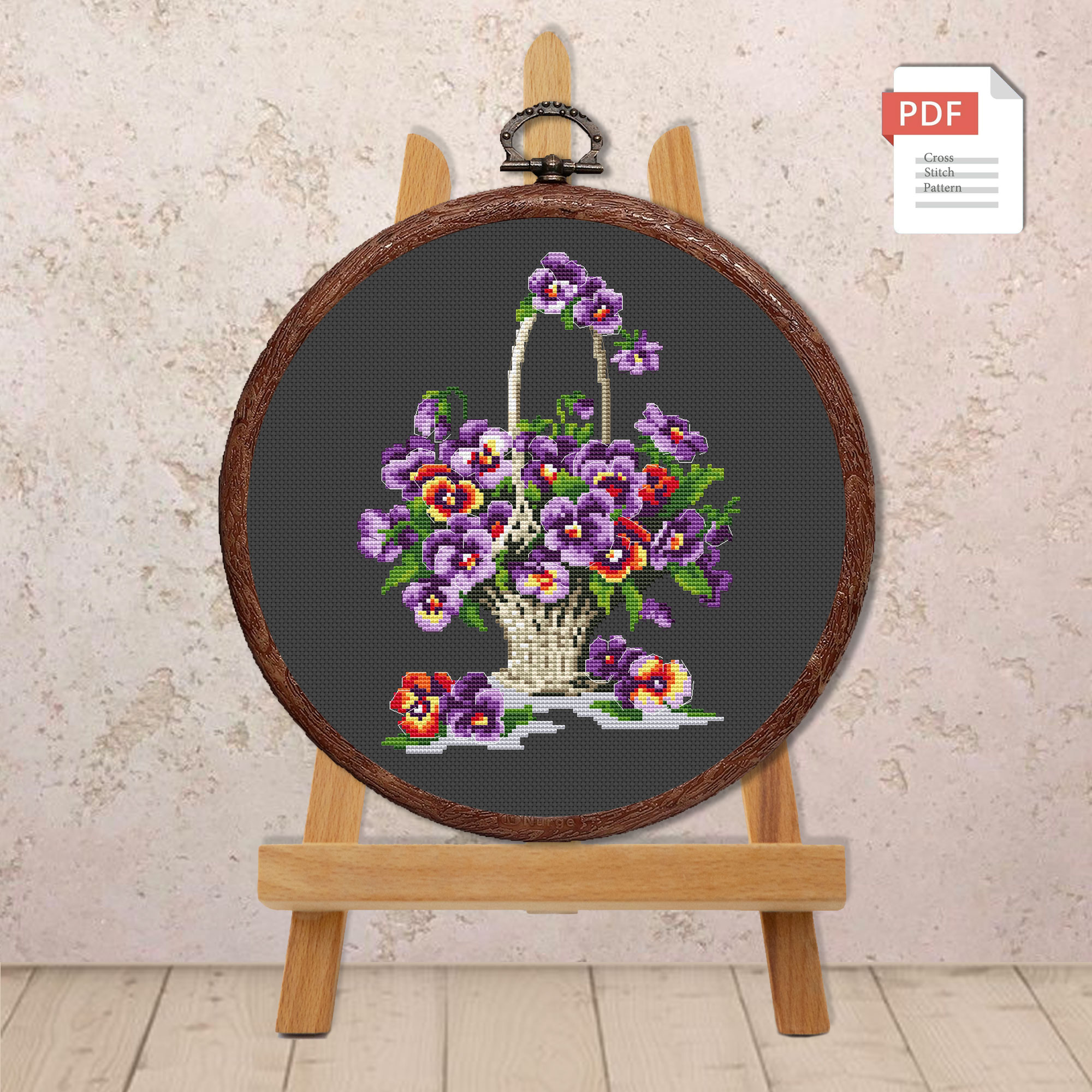 Pansies In A Basket Cross Stitch Pattern #fl.109 - Image 3