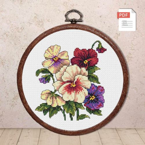 Vintage Pansies Cross Stitch Pattern #fl.110