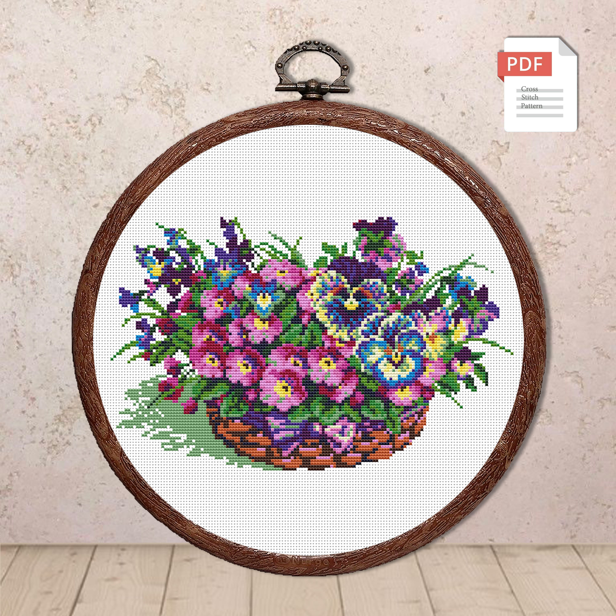 Pansies In A Basket Cross Stitch Pattern #fl.111