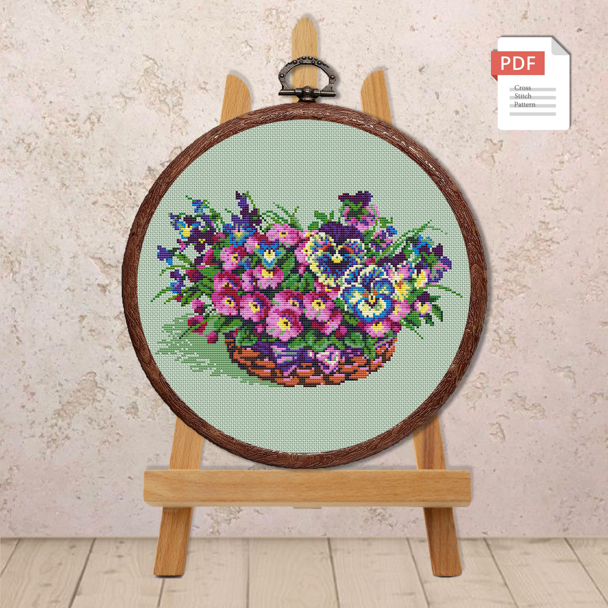 Pansies In A Basket Cross Stitch Pattern #fl.111 - Image 3