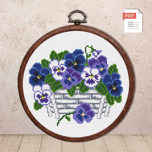 Vinage Blue Pansies Cross Stitch Pattern #fl.114