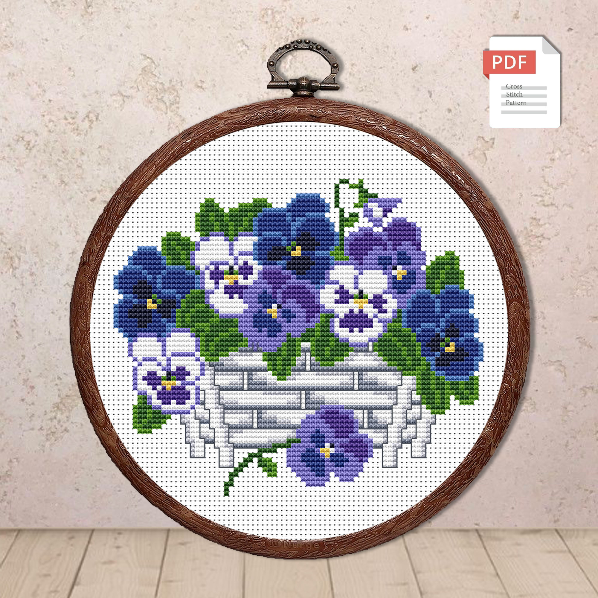 Vinage Blue Pansies Cross Stitch Pattern #fl.114