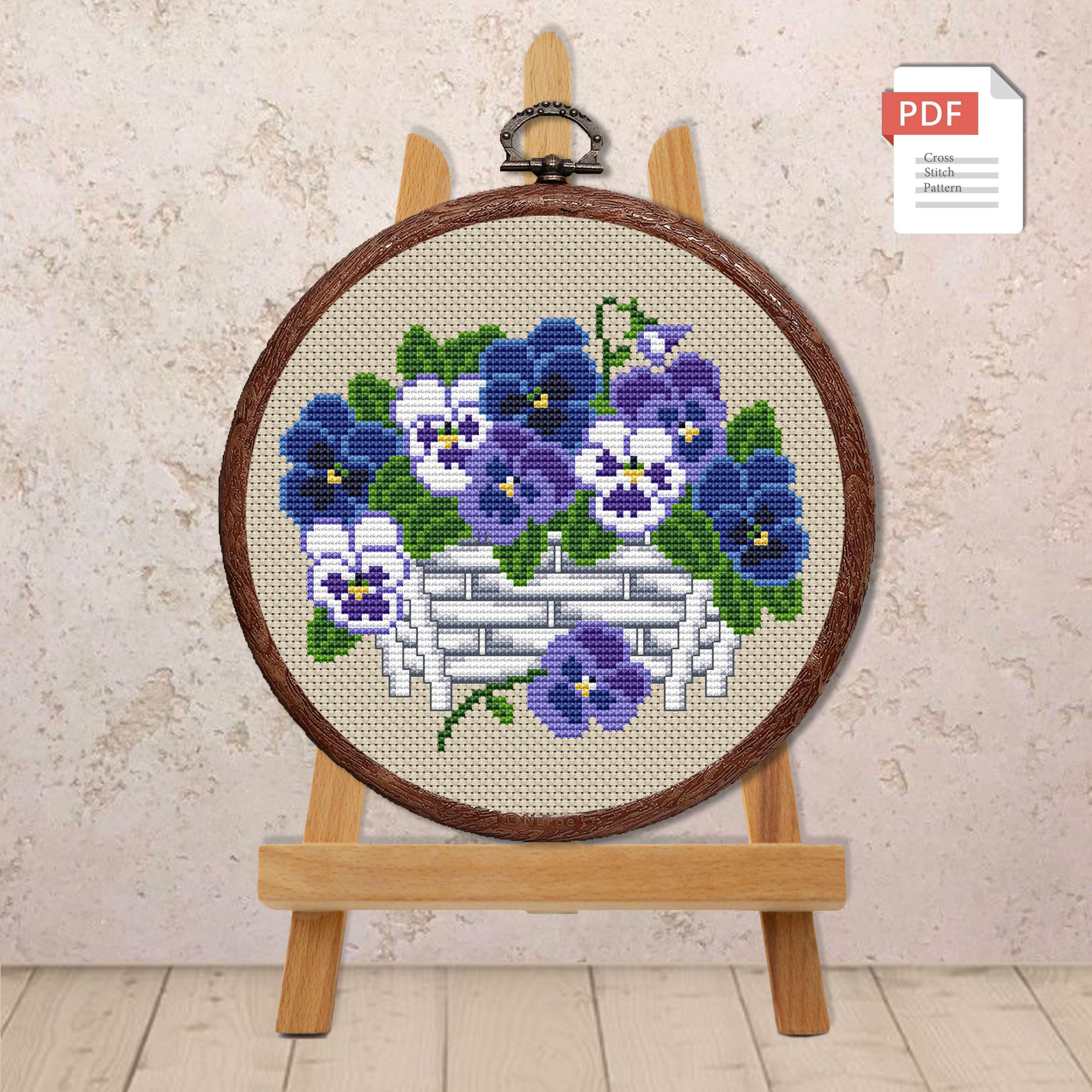 Vinage Blue Pansies Cross Stitch Pattern #fl.114 - Image 2
