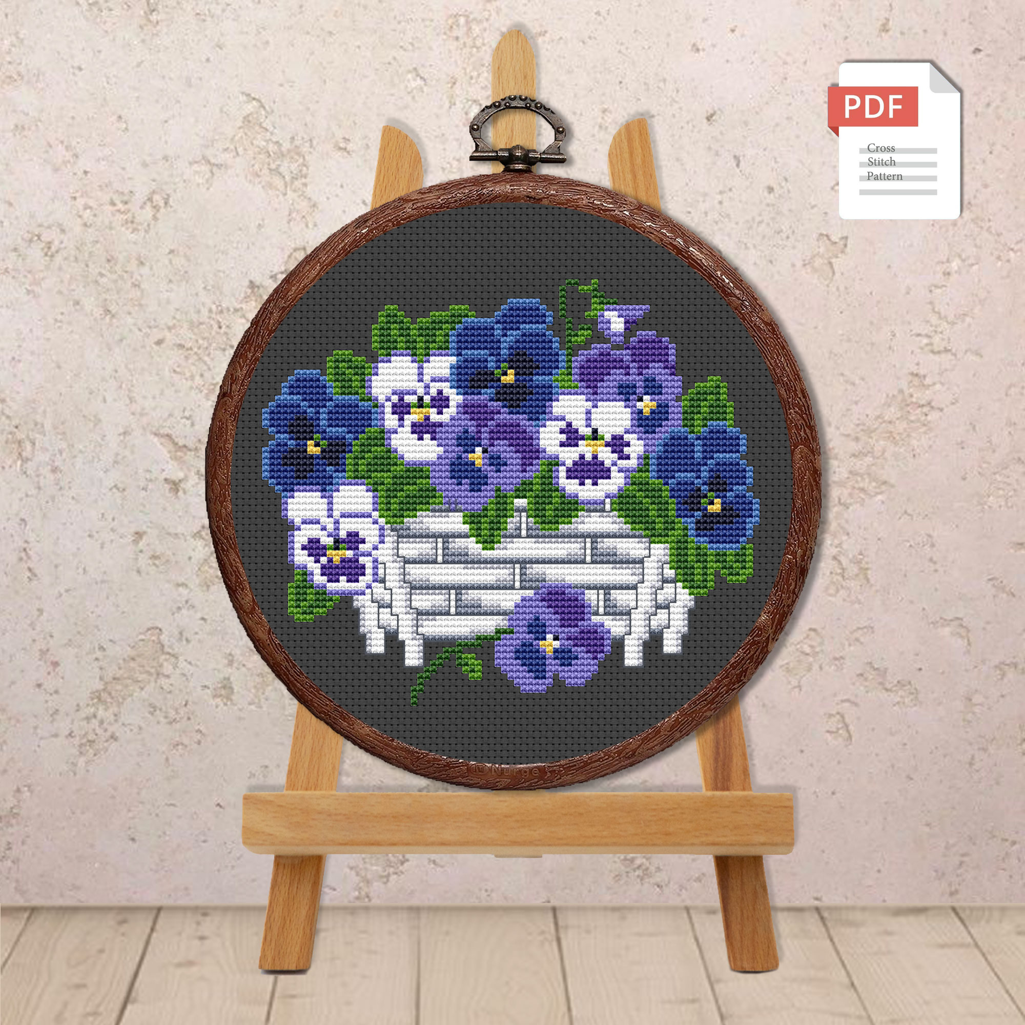 Vinage Blue Pansies Cross Stitch Pattern #fl.114 - Image 3