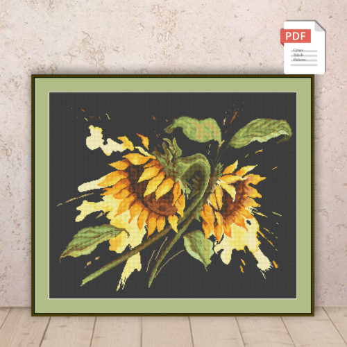 Watercolor Sunflowers Cross Stitch Pattern #fl.136
