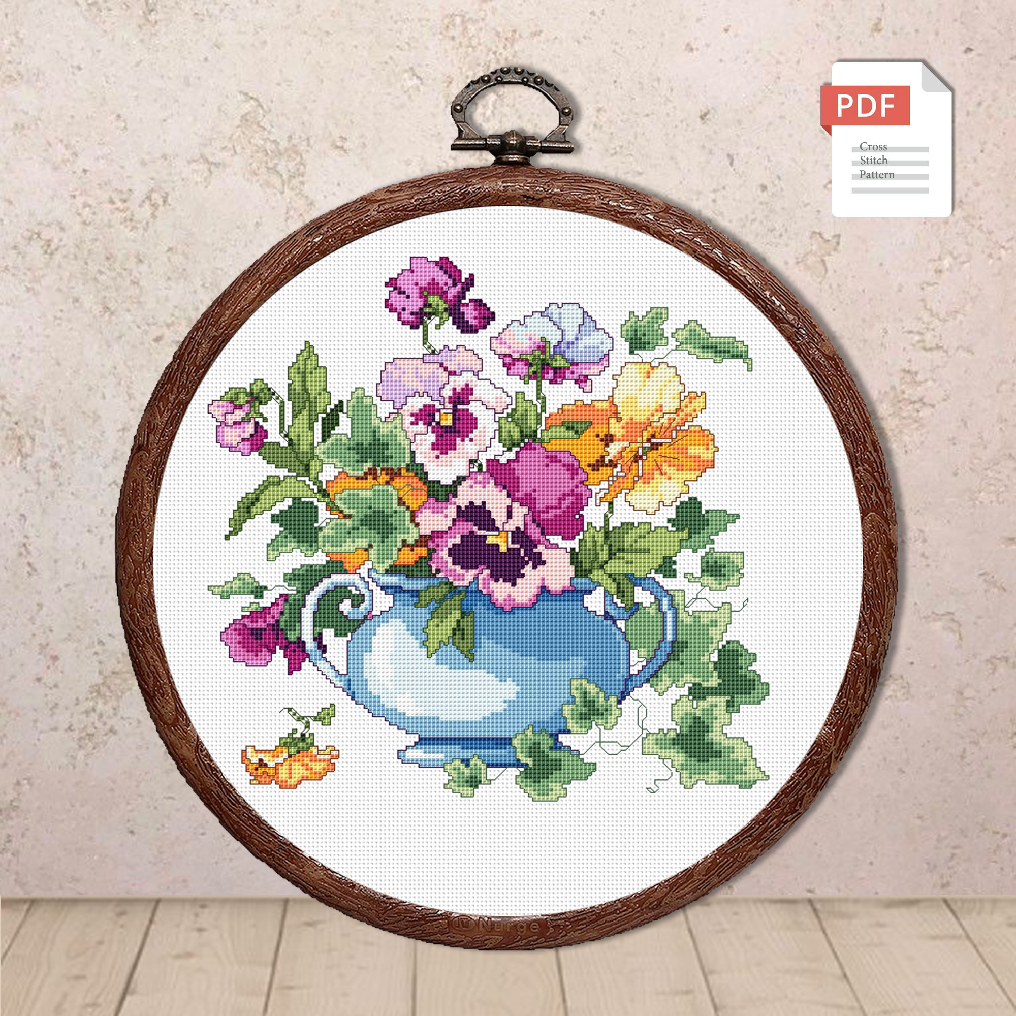Set of Vintage Pansy Cross Stitch Patterns #fl.163 - Image 2