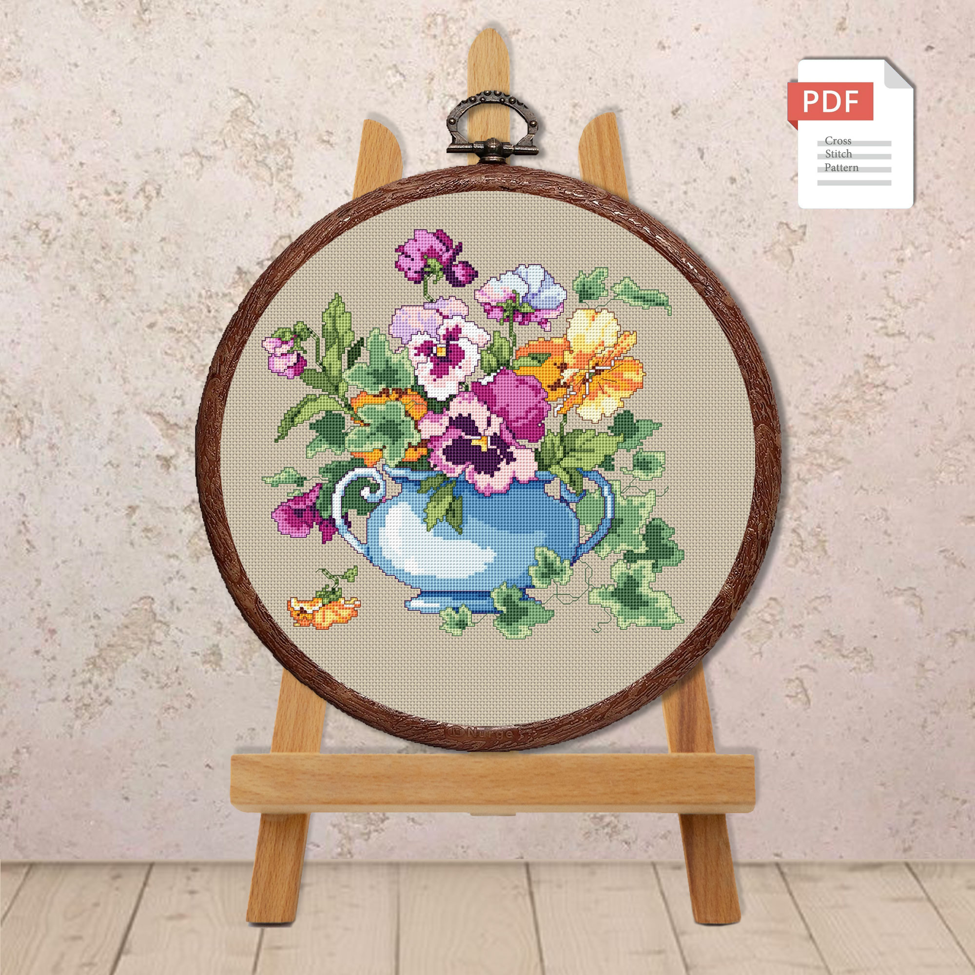 Set of Vintage Pansy Cross Stitch Patterns #fl.163 - Image 5