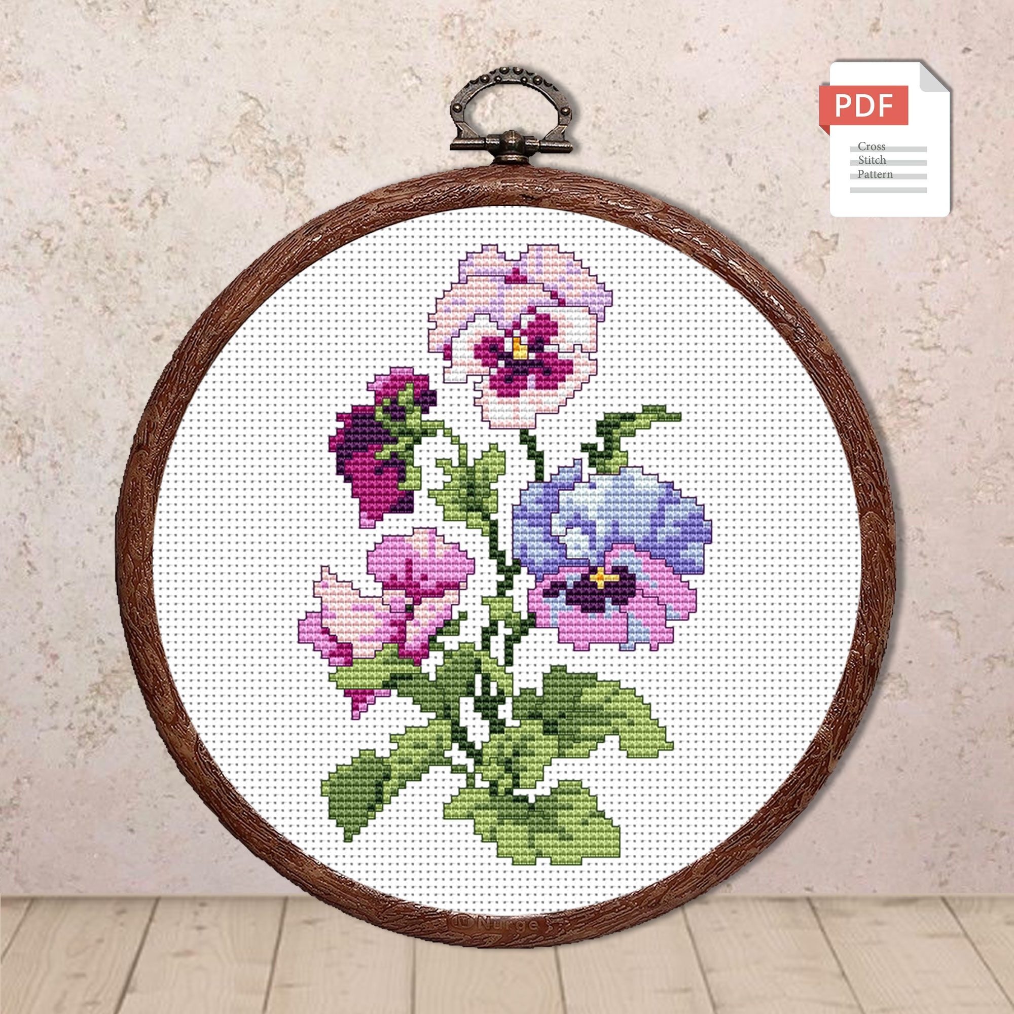 Set of Vintage Pansy Cross Stitch Patterns #fl.163 - Image 3