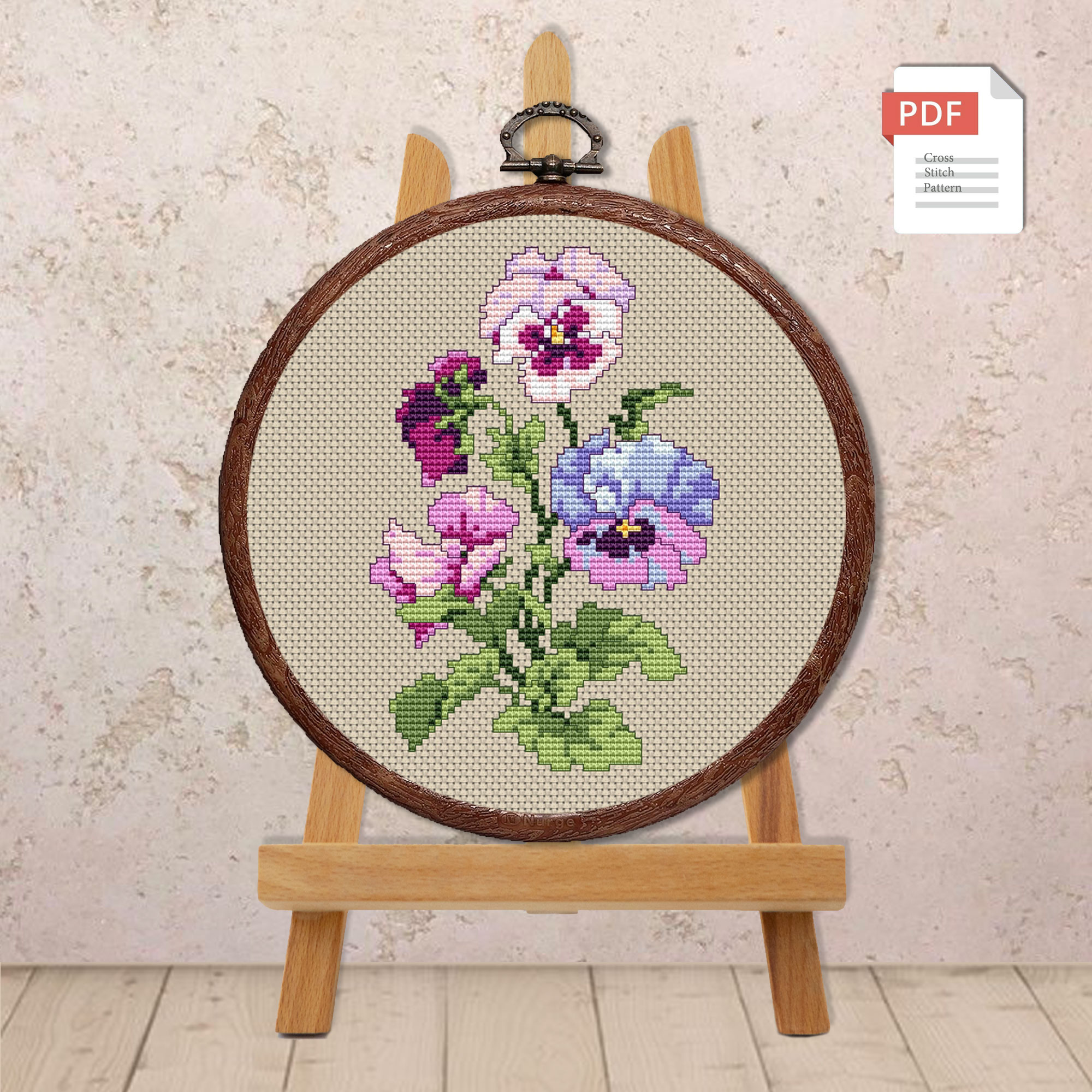 Set of Vintage Pansy Cross Stitch Patterns #fl.163 - Image 6