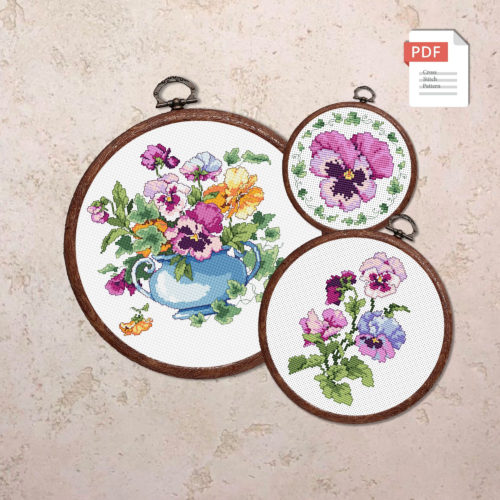 Set of Vintage Pansy Cross Stitch Patterns #fl.163