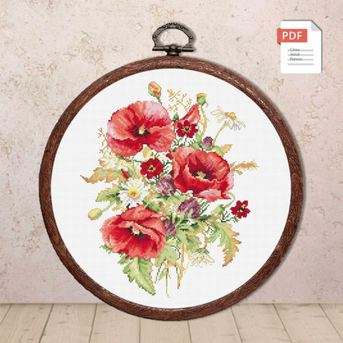 Poppies and Daisies Cross Stitch Pattern #fl.165