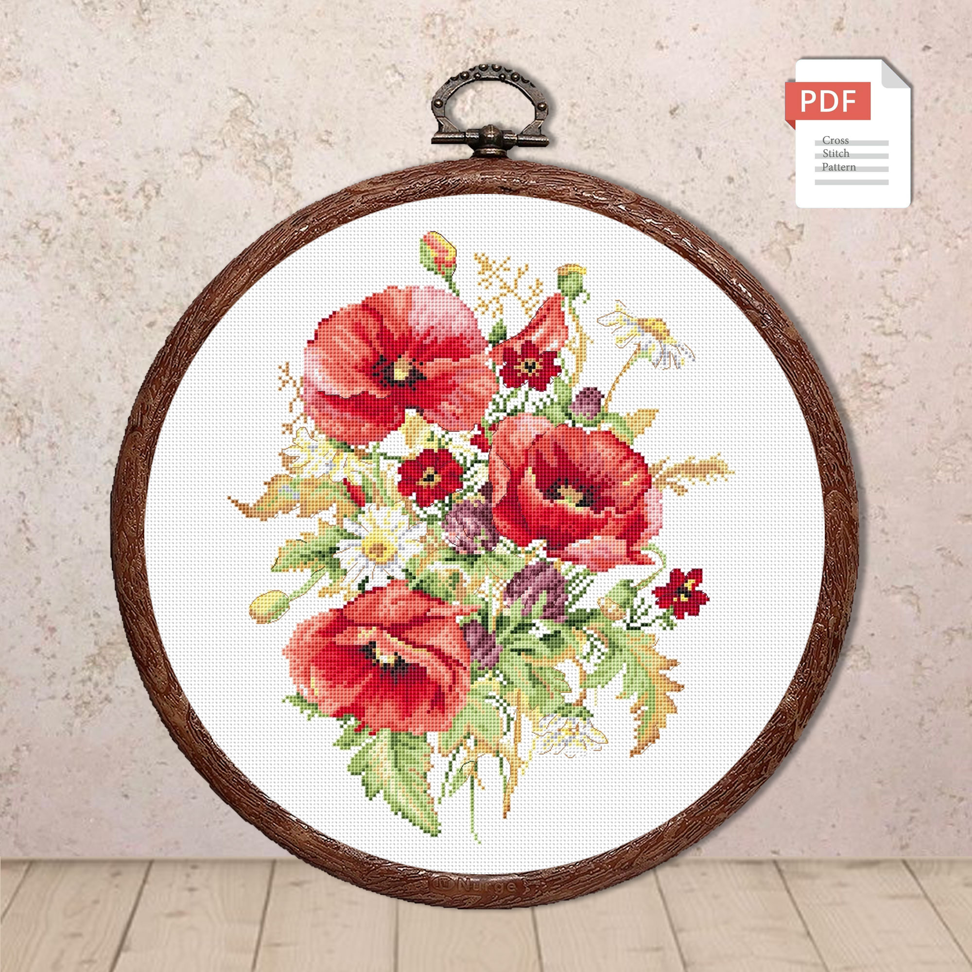 Poppies and Daisies Cross Stitch Pattern #fl.165