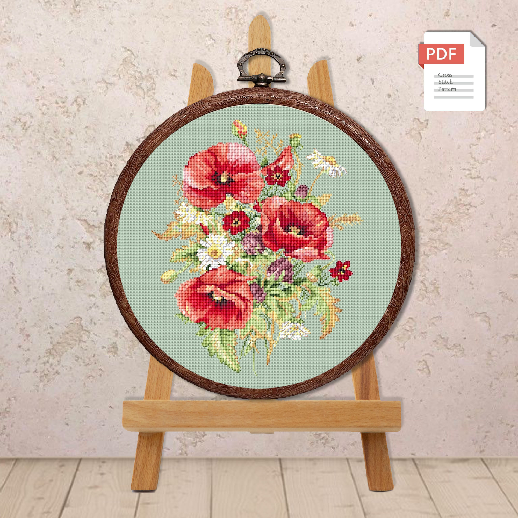 Poppies and Daisies Cross Stitch Pattern #fl.165 - Image 3