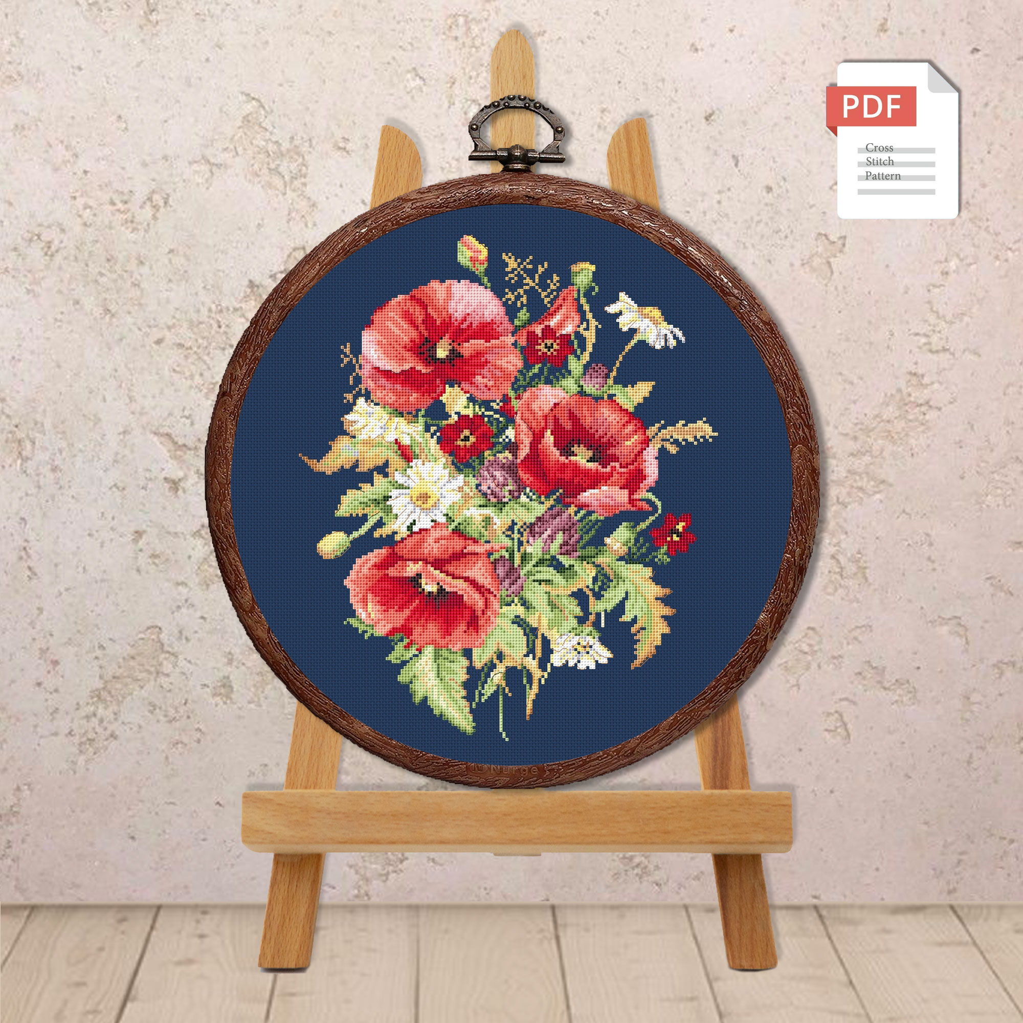Poppies and Daisies Cross Stitch Pattern #fl.165 - Image 4