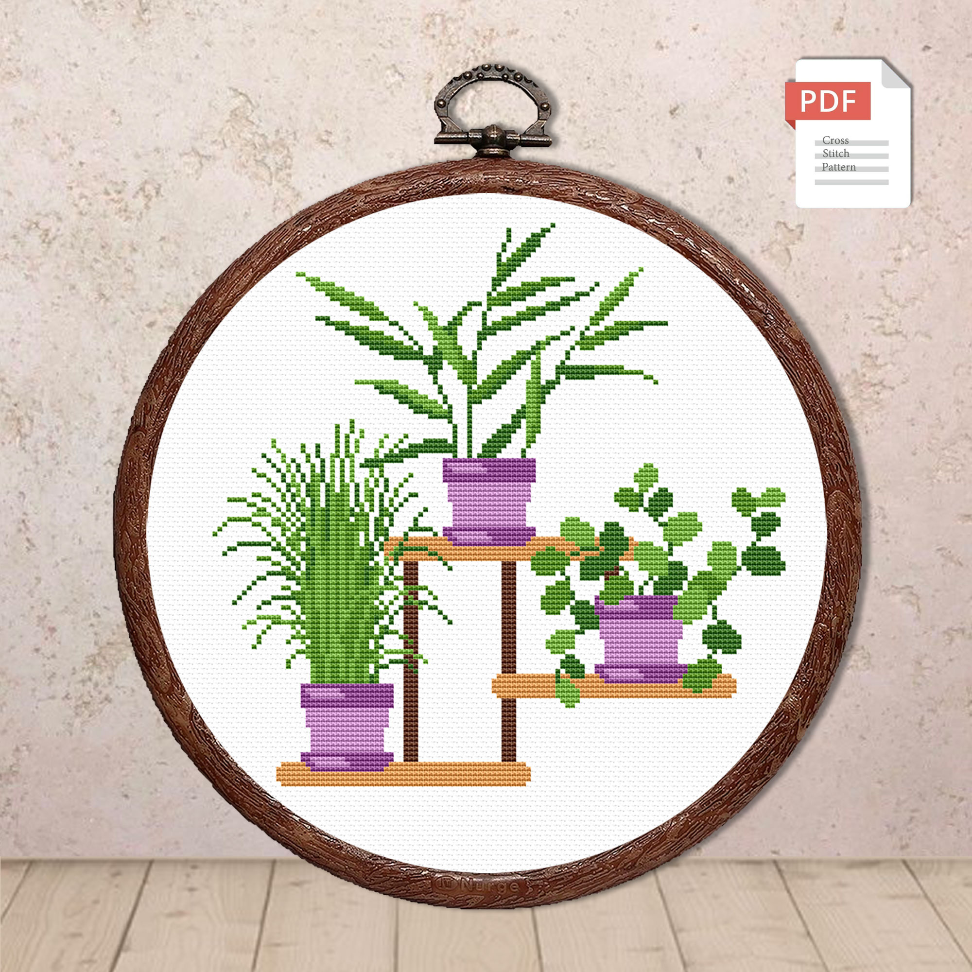 Set of 3 Potted Flowers Cross Stitch Pattern #flw019 - Image 2