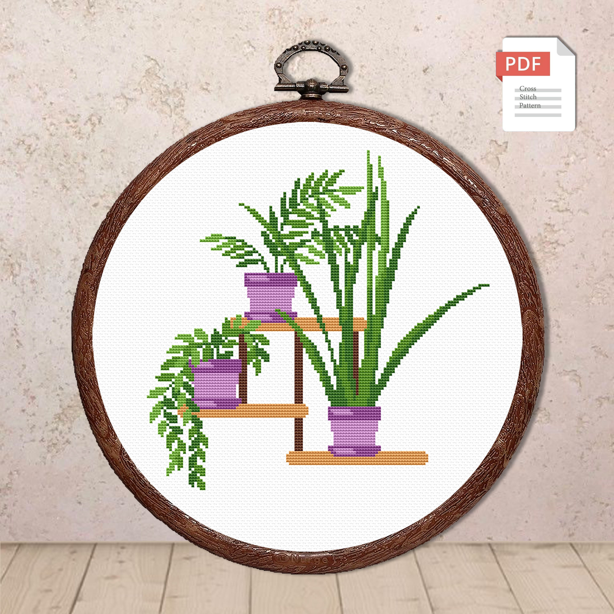 Set of 3 Potted Flowers Cross Stitch Pattern #flw019 - Image 3