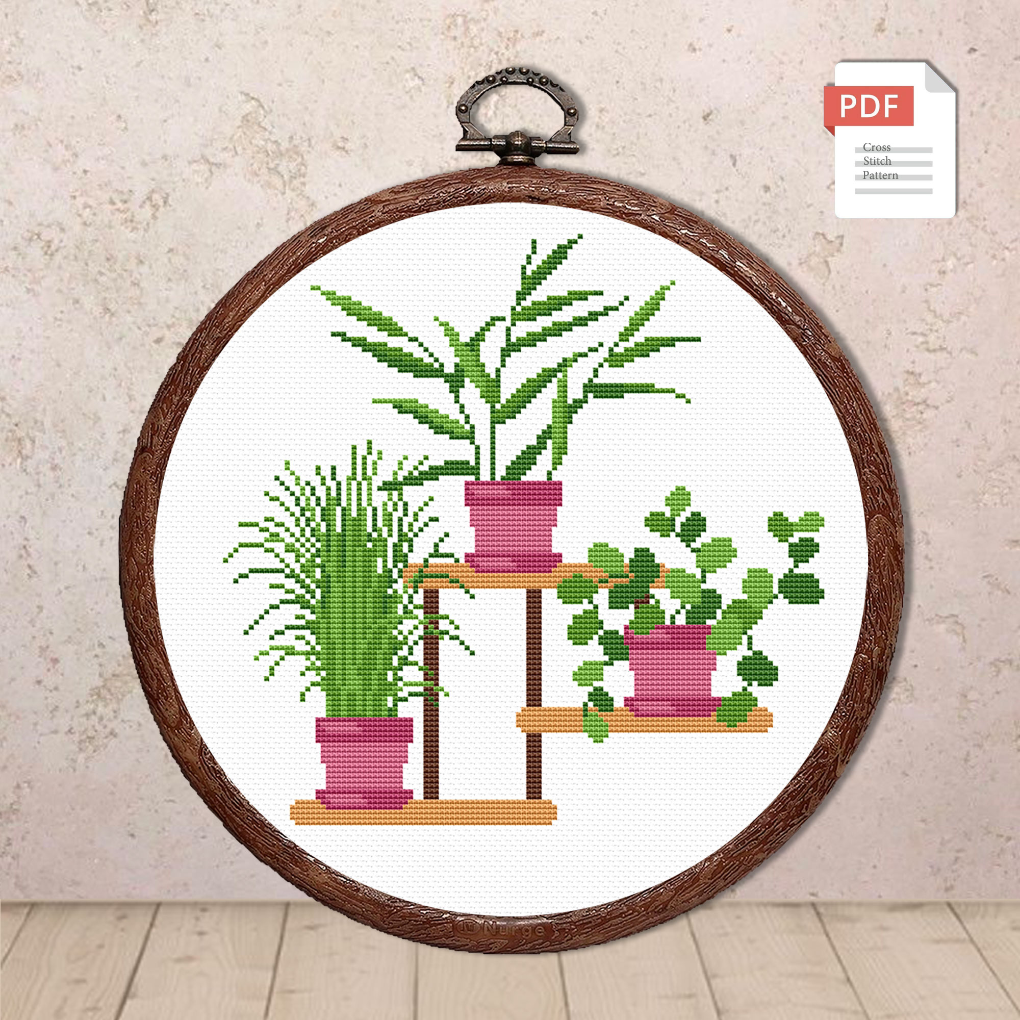 Set of 3 Potted Flowers Cross Stitch Pattern #flw023 - Image 2