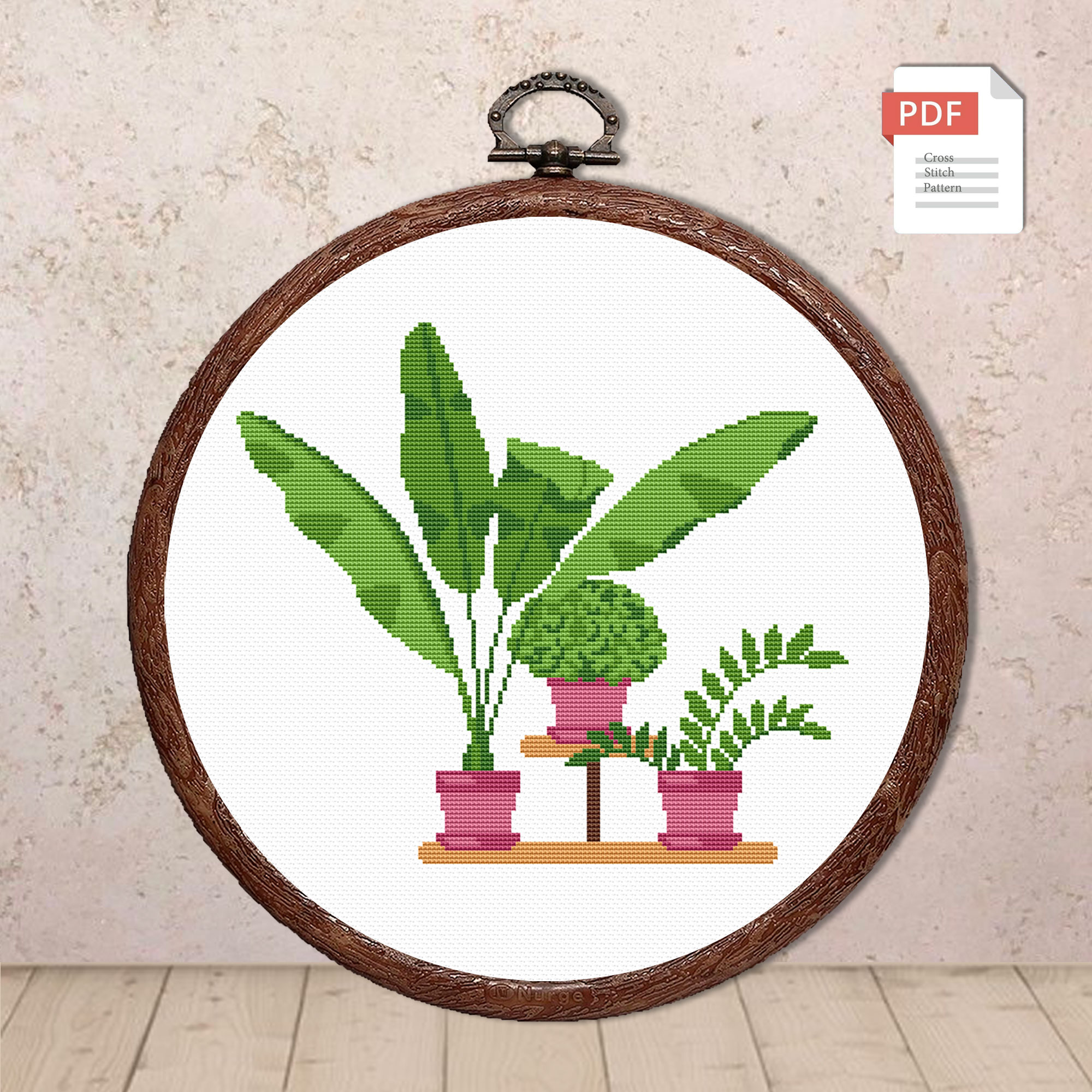 Set of 3 Potted Flowers Cross Stitch Pattern #flw023 - Image 4