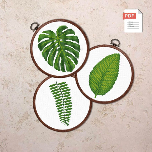 Set of 3 Leaf Cross Stitch Pattern #flw024