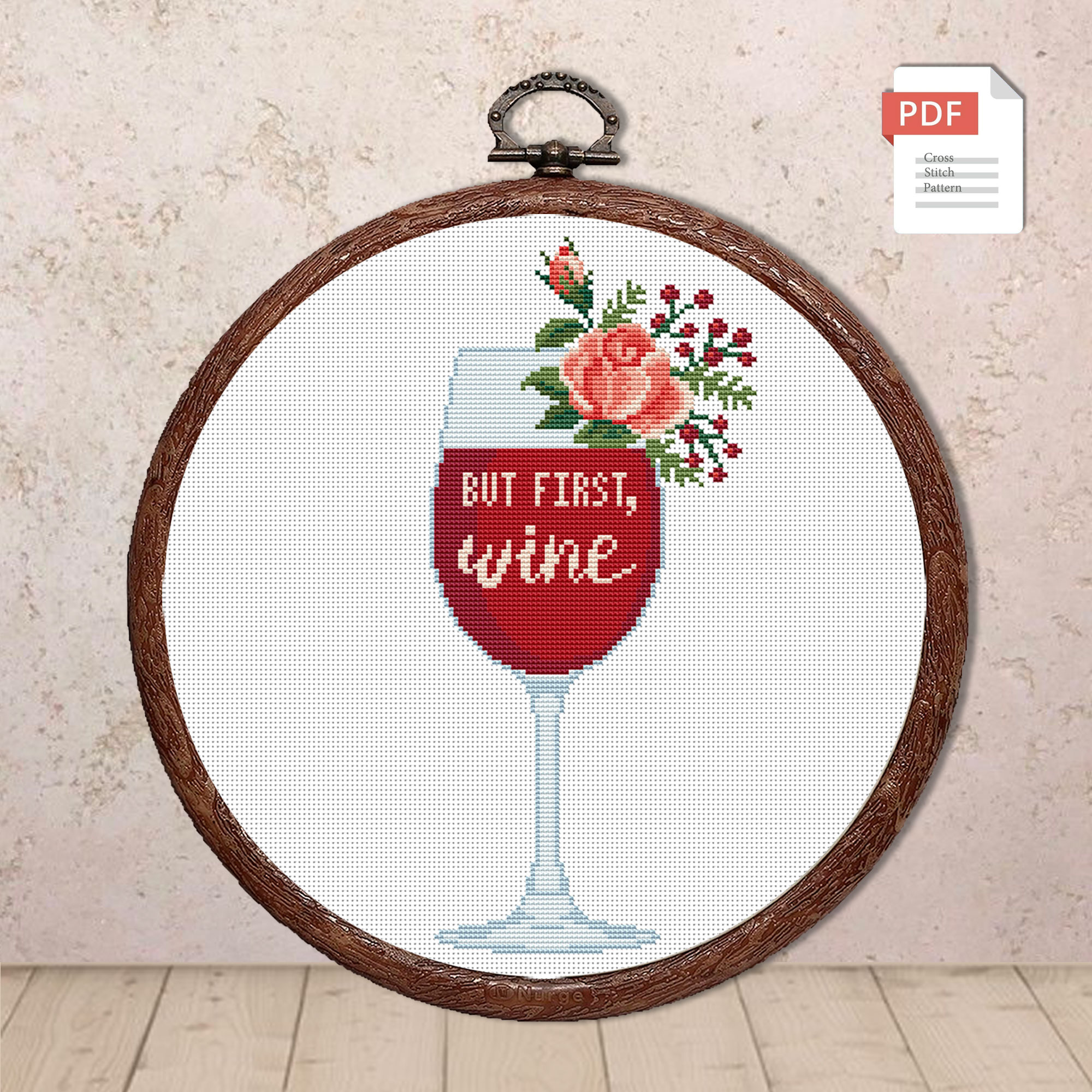 Set of 2 But First Wine Cross Stitch Pattern #kt005 - Image 2