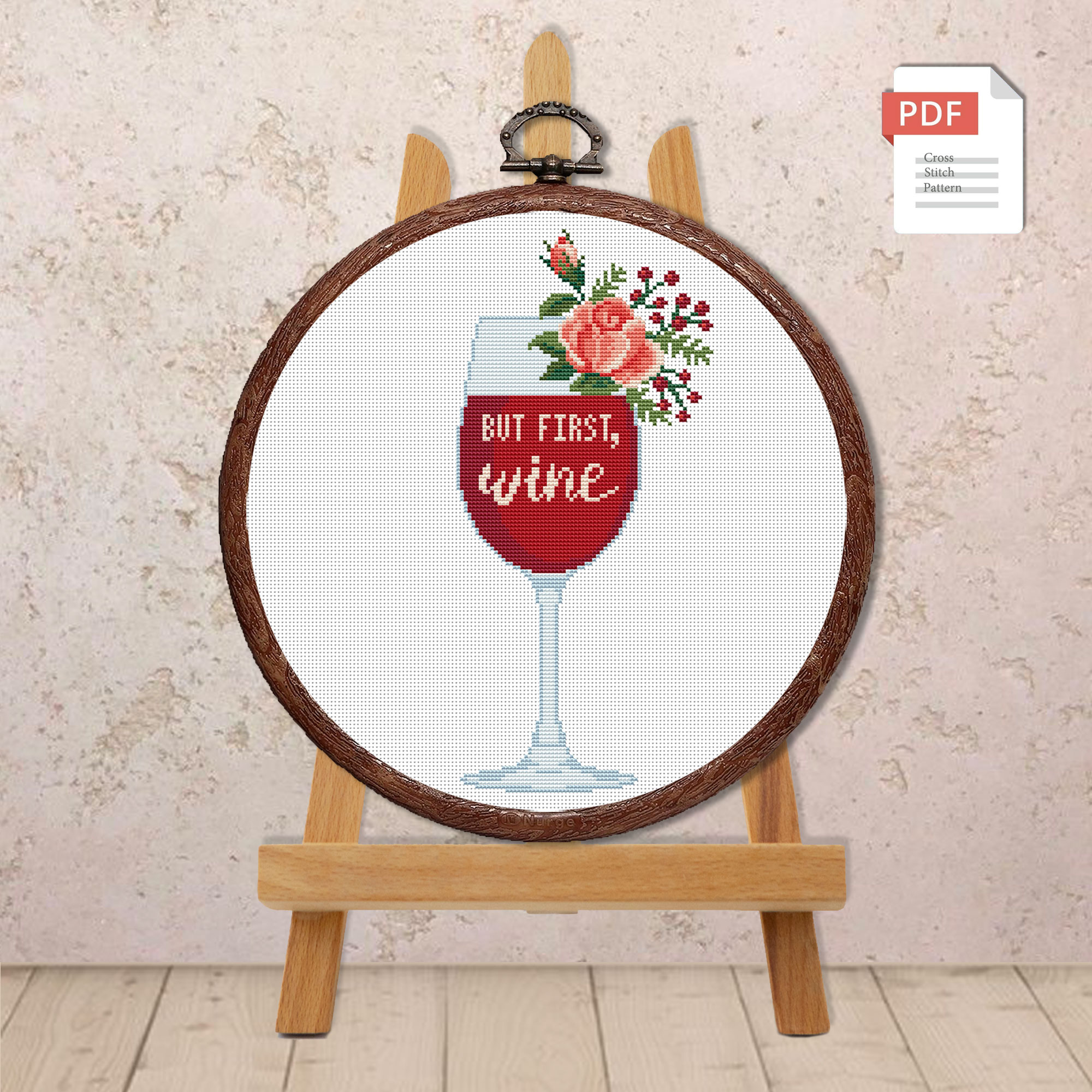 Set of 2 But First Wine Cross Stitch Pattern #kt005 - Image 3