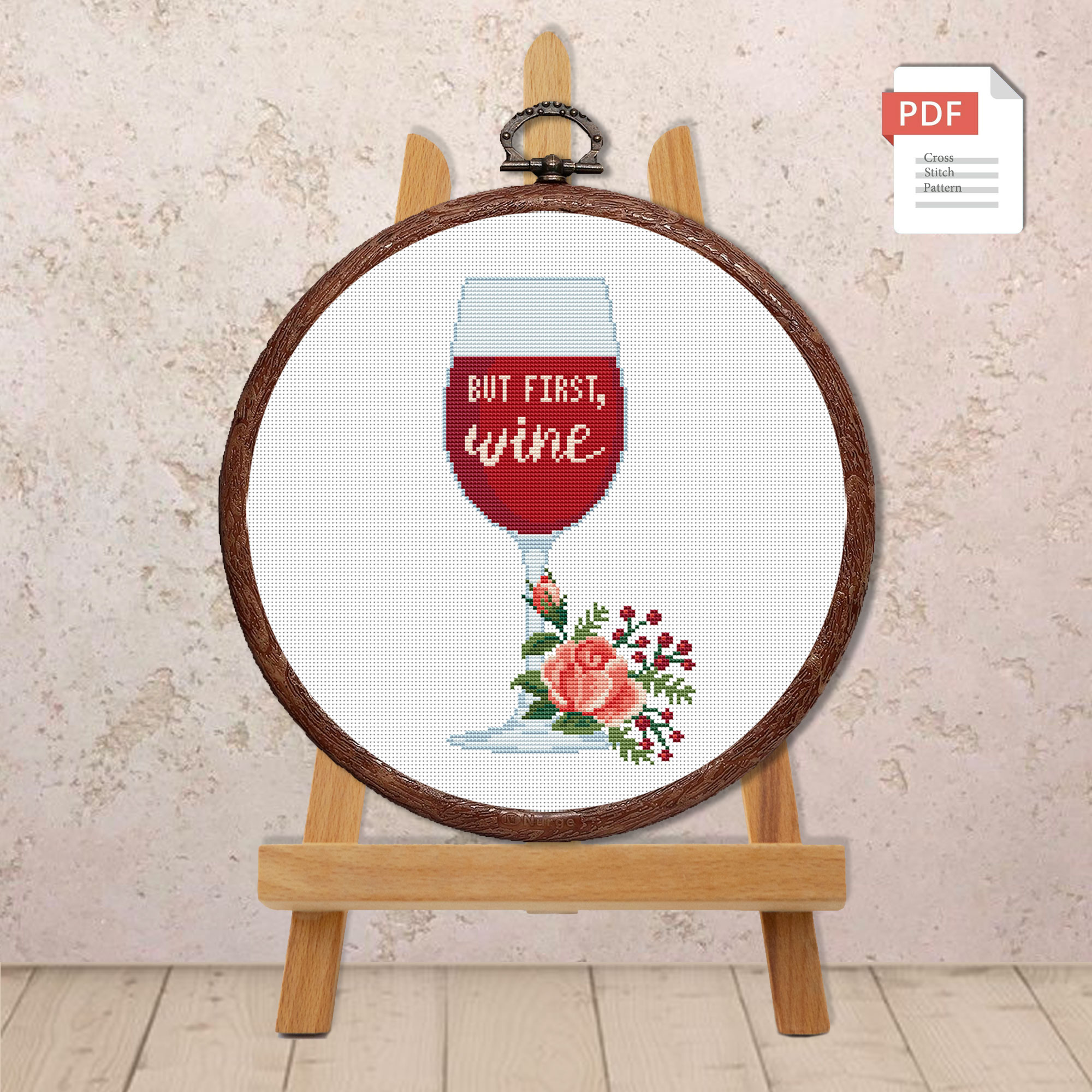 Set of 2 But First Wine Cross Stitch Pattern #kt005 - Image 4