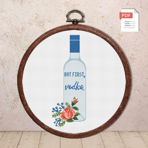 Set of 2 But First Vodka Cross Stitch Pattern #kt006