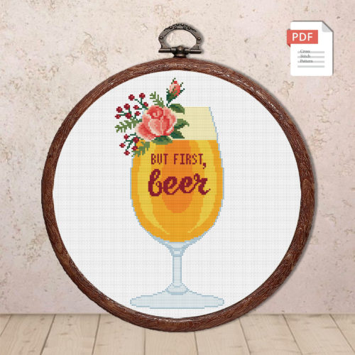 Set of 2 But First Beer Cross Stitch Pattern #kt007