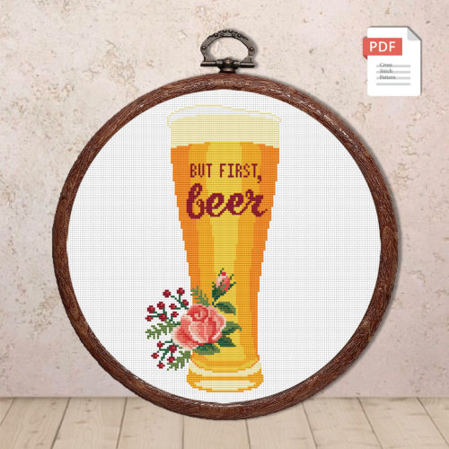 Set of 2 But First Beer Cross Stitch Pattern #kt008