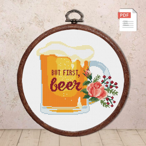 Set of 2 But First Beer Cross Stitch Pattern #kt009