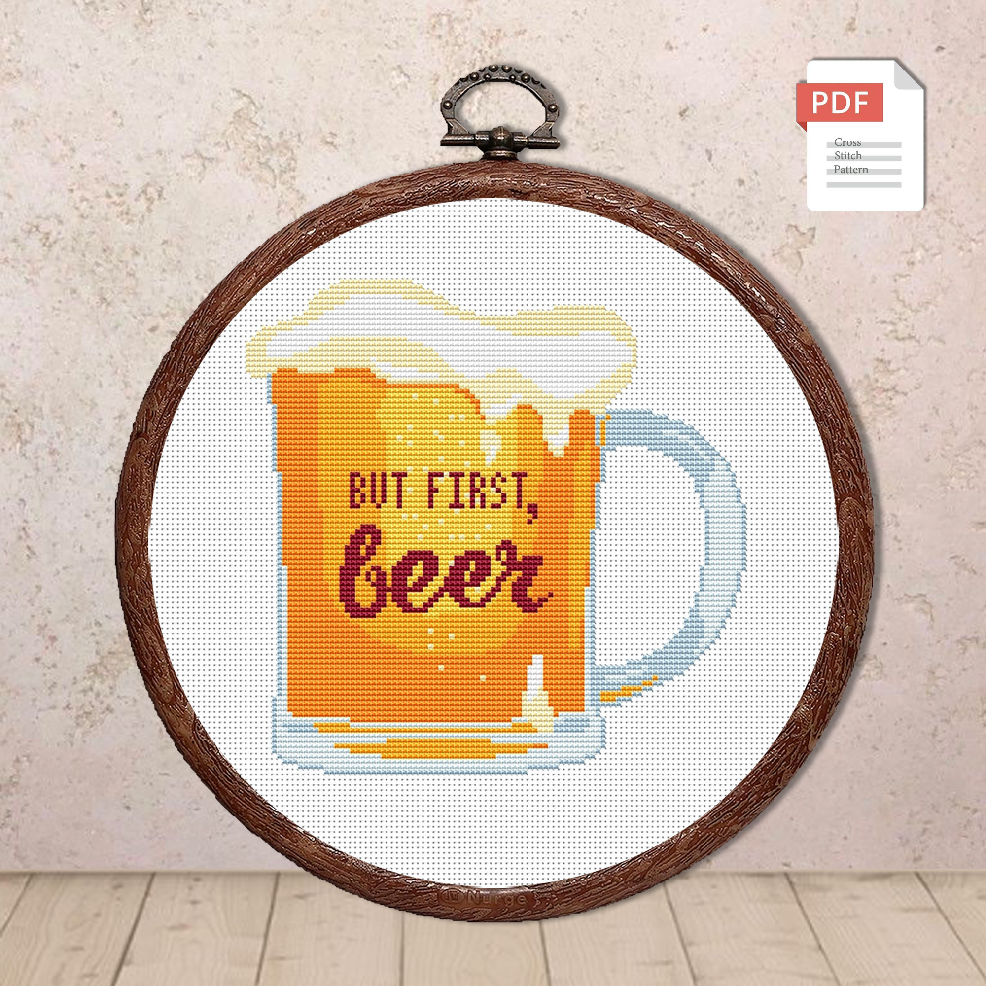 Set of 2 But First Beer Cross Stitch Pattern #kt009 - Image 2