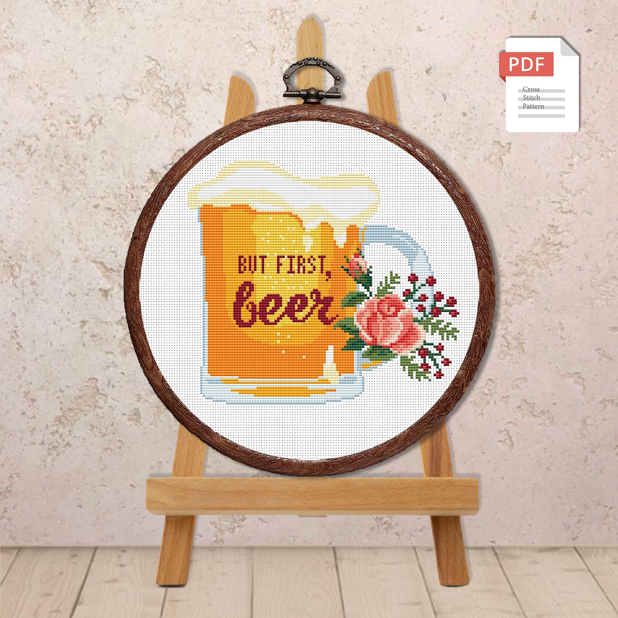 Set of 2 But First Beer Cross Stitch Pattern #kt009 - Image 3