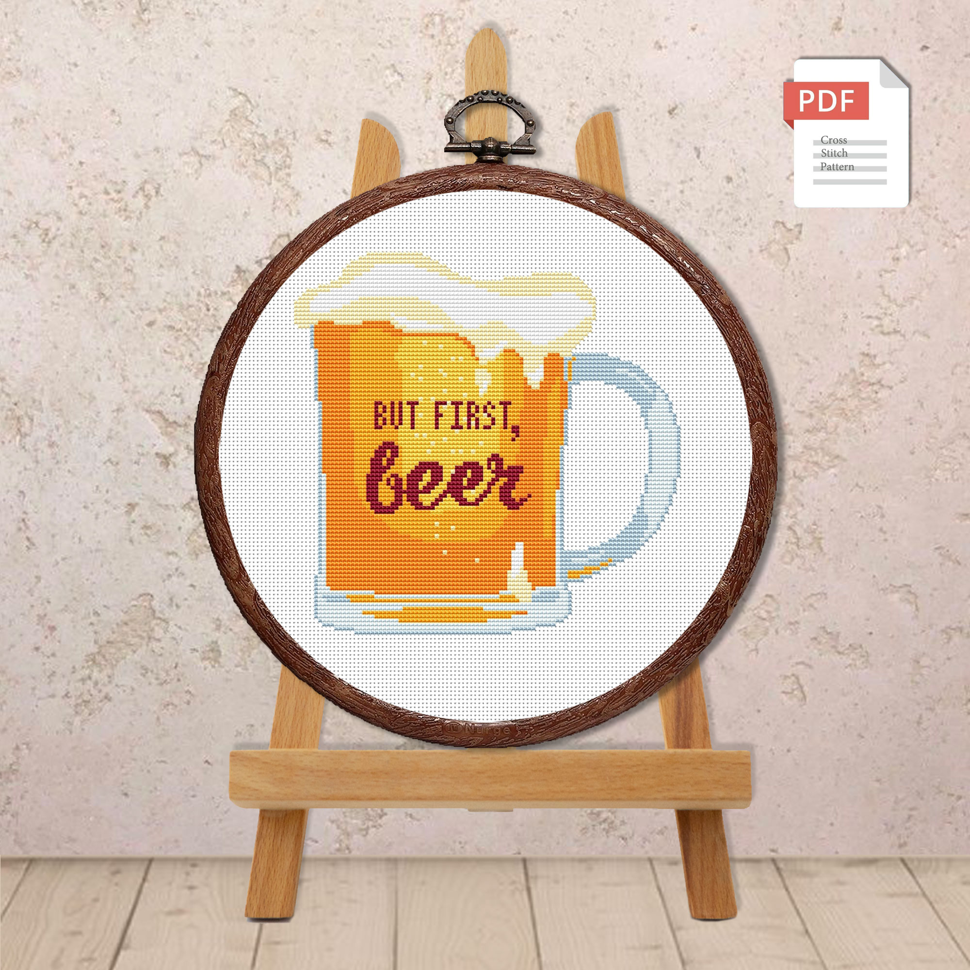 Set of 2 But First Beer Cross Stitch Pattern #kt009 - Image 4