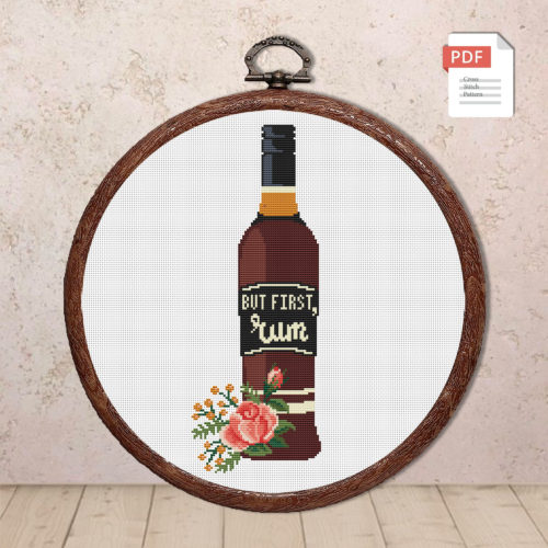Set of 2 But First Rum Cross Stitch Pattern #kt011