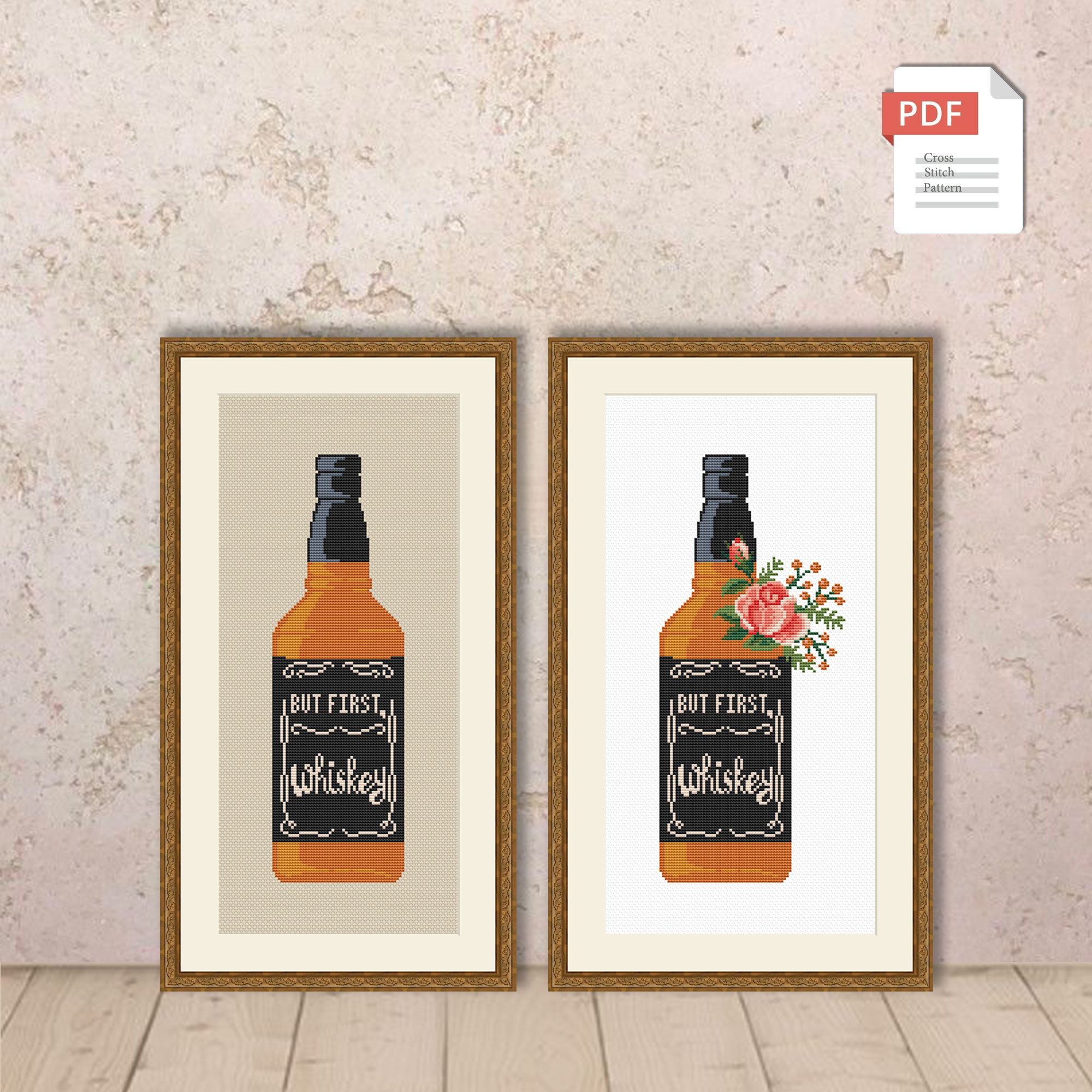 Set of 2 But First Whisky Cross Stitch Pattern #kt012 - Image 5