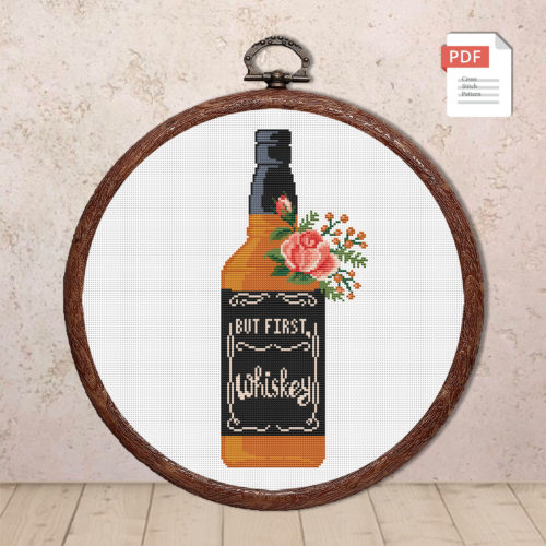 Set of 2 But First Whisky Cross Stitch Pattern #kt012