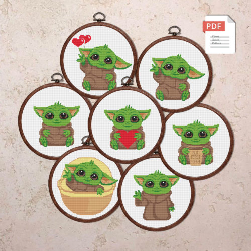 Set of 7 Baby Yoda Cross Stitch Pattern #mv029