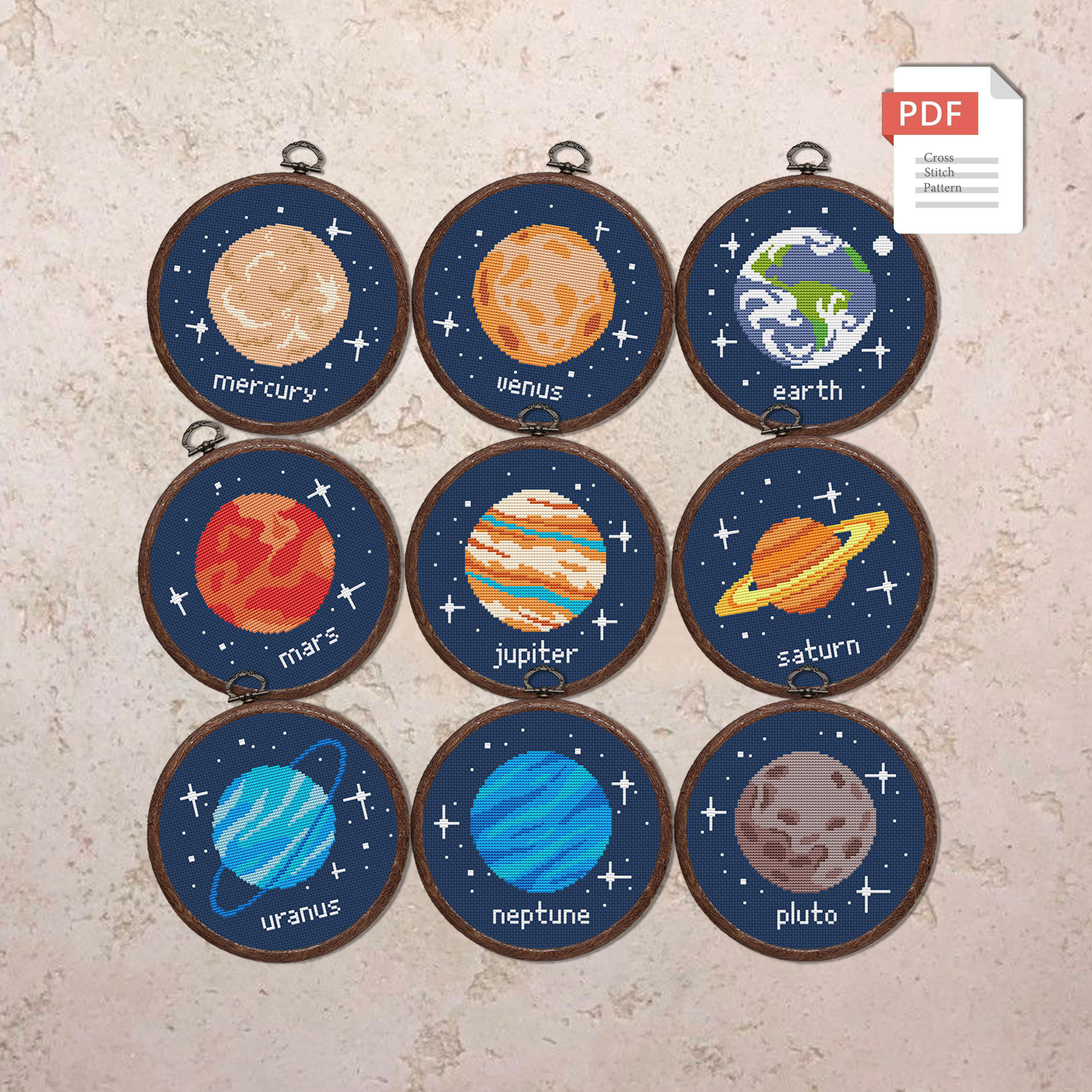 Set of 9 Planets Stitch Pattern #spc012
