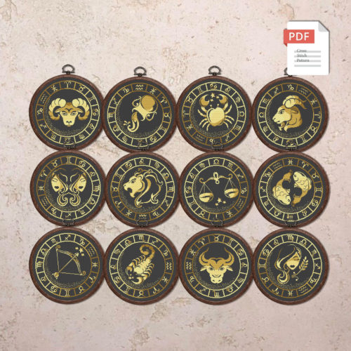 Set of 12 Zodiac Cross Stitch Pattern #zdc013