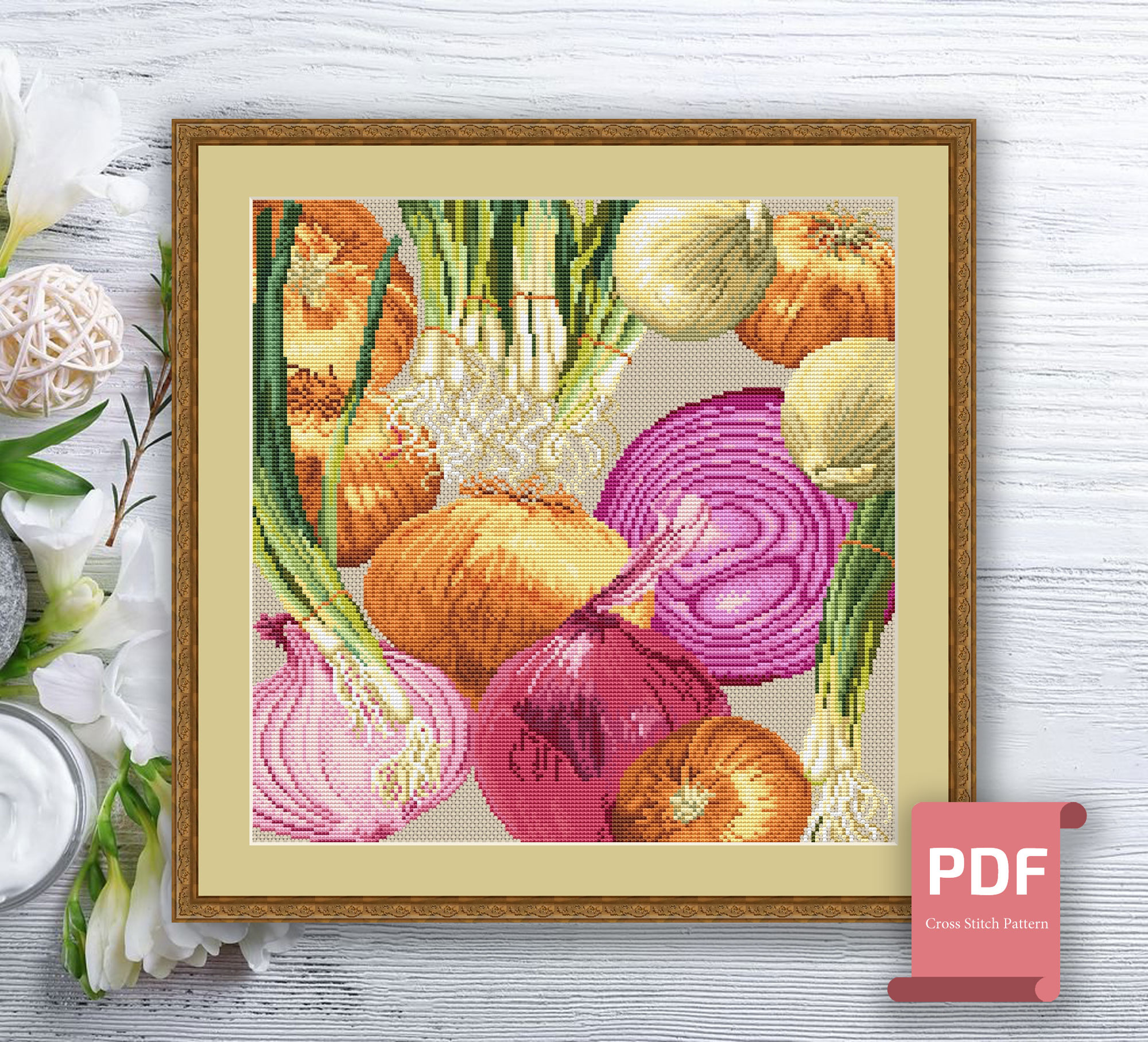 Pillow Onions Cross Stitch Pattern #pll026 - Image 2