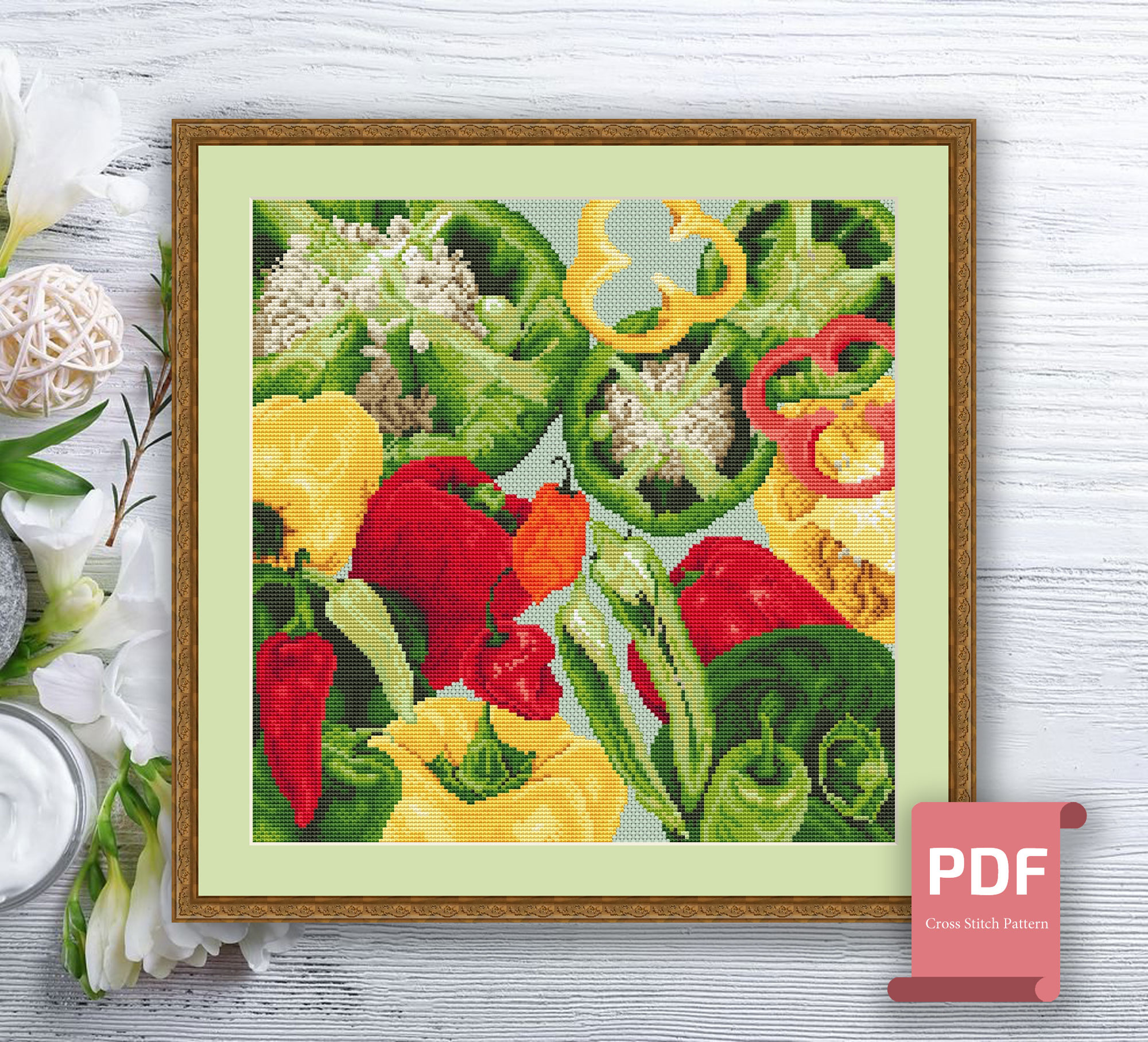 Pillow Peppers Cross Stitch Pattern #pll023 - Image 2