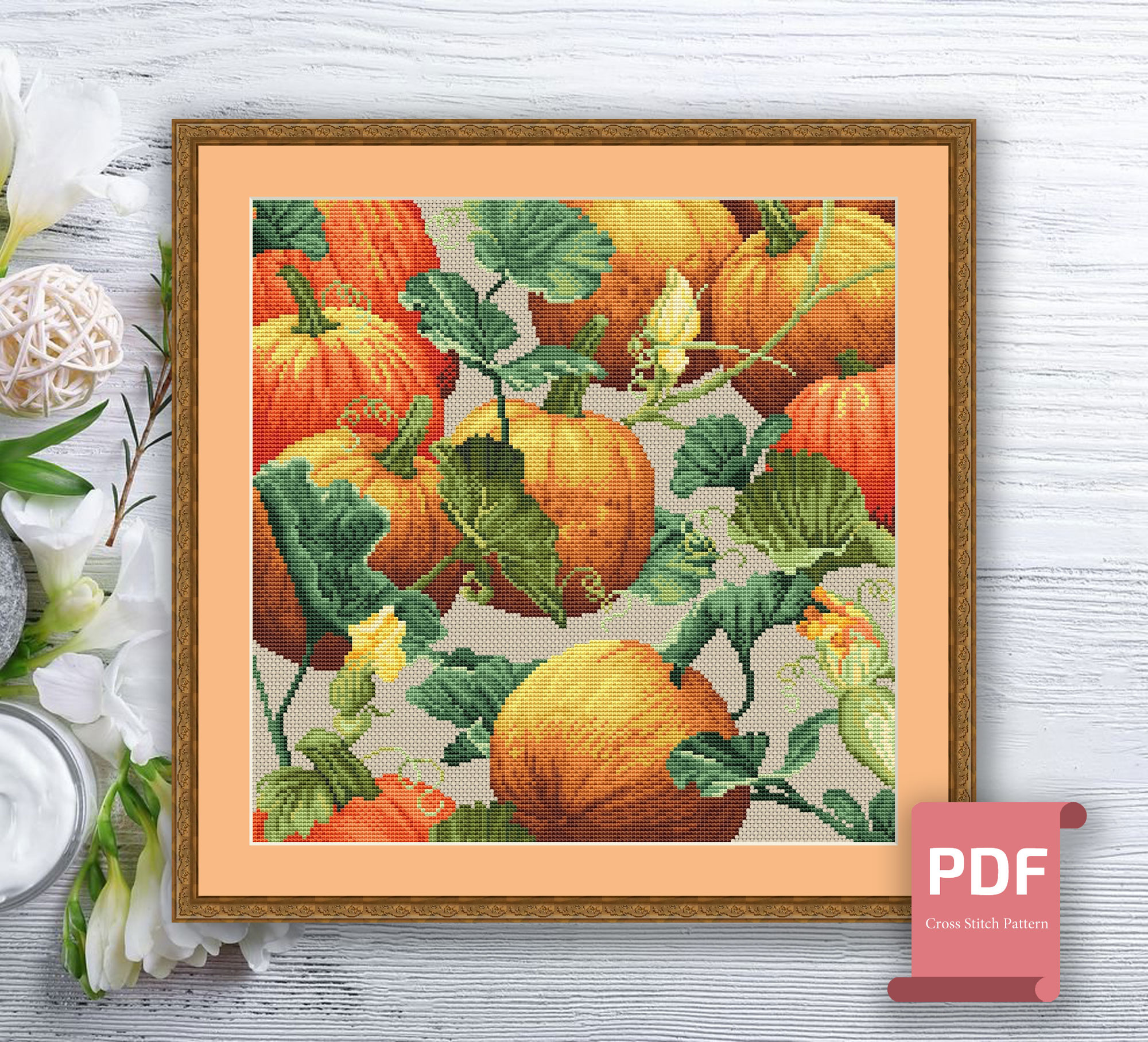 Pillow Pumpkins Cross Stitch Pattern #pll024 - Image 2