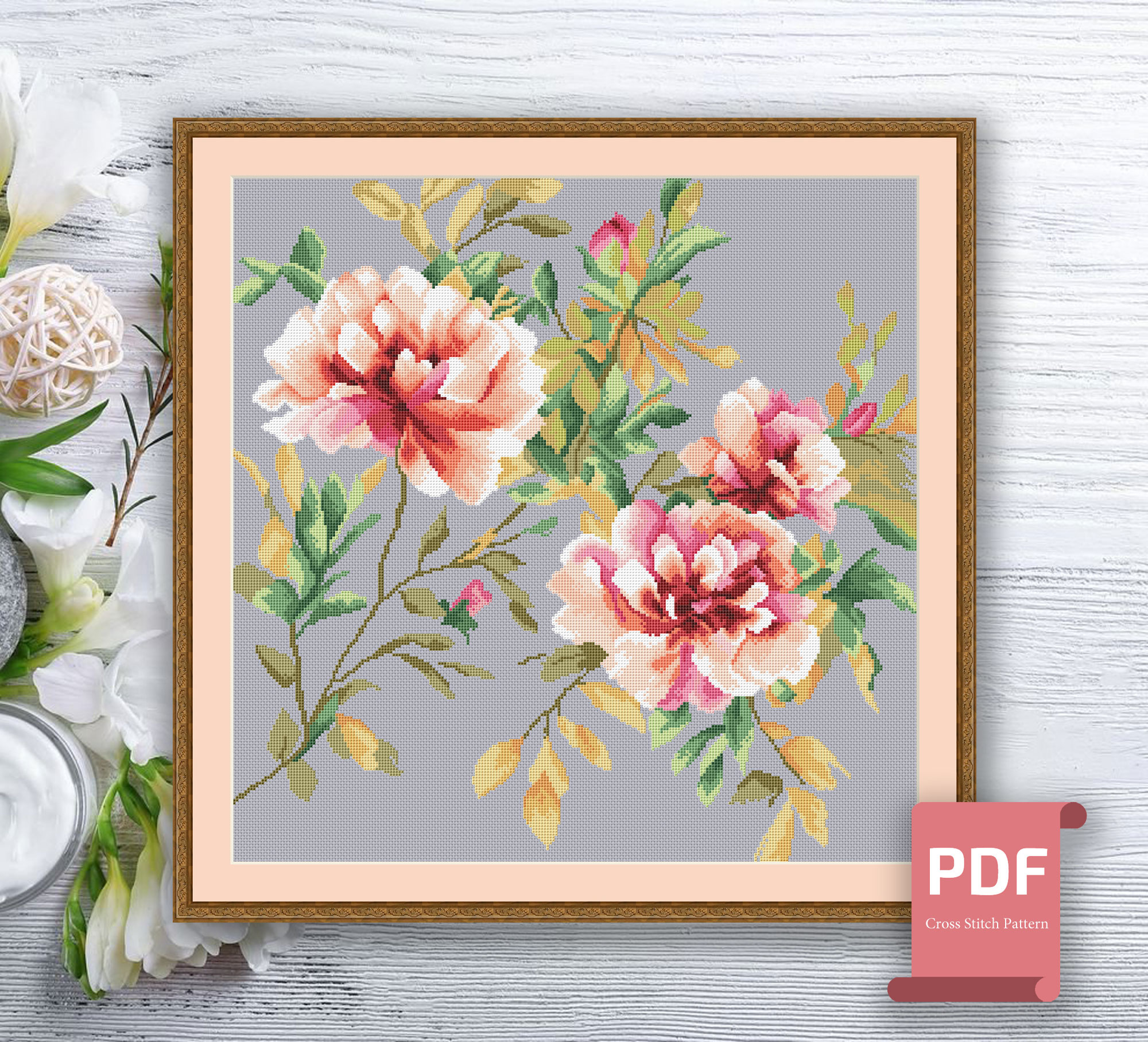 Pillow Roses Cross Stitch Pattern #pll009 - Image 2