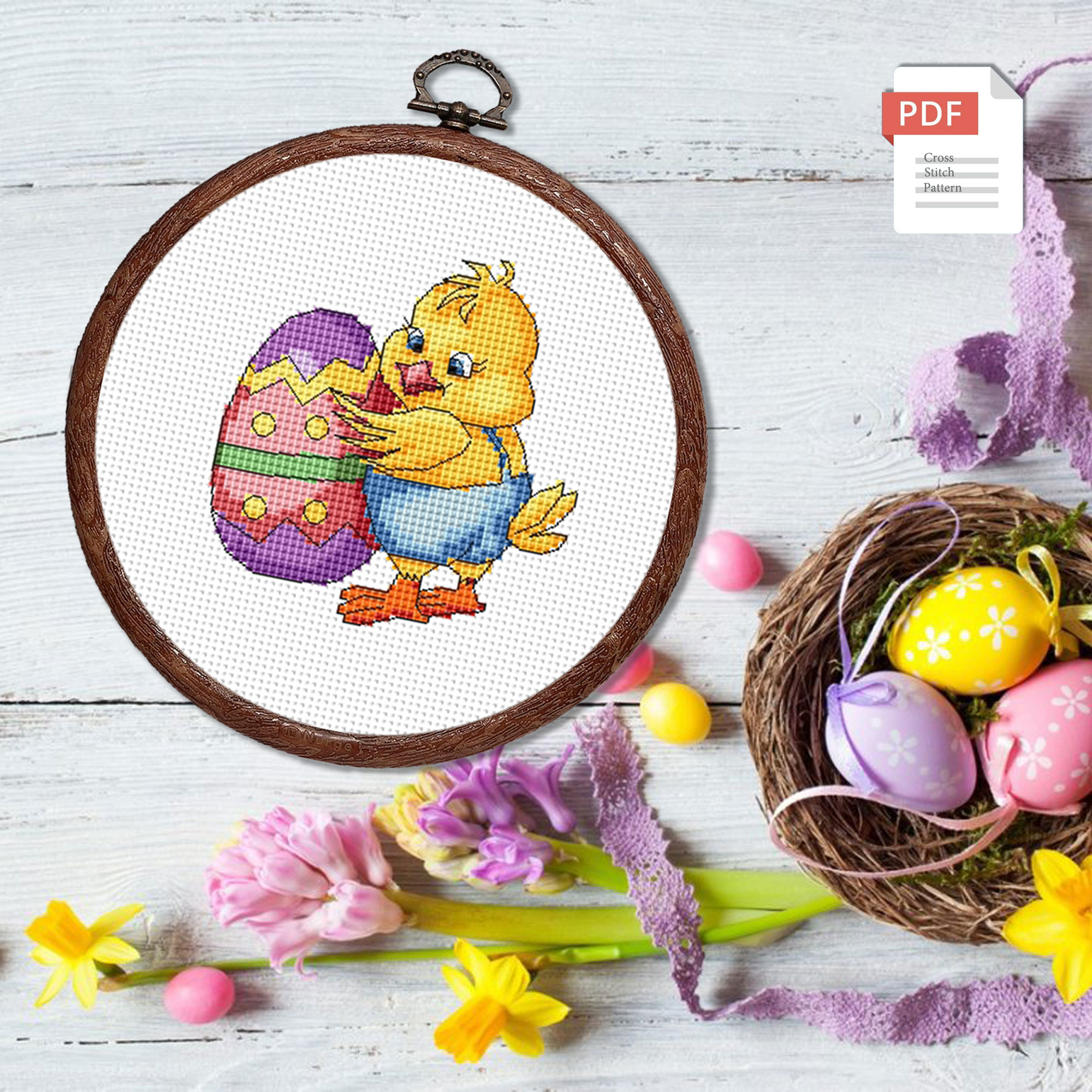 Set of 8 Easter Little Chicks Cross Stitch Patterns #eas.009 - Image 8